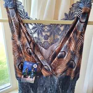 CM Sundress women's  size Medium  gray, brown & white. Lace details. NWT